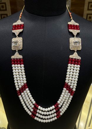 Red Groom Multi Layer Kantha Mala In Beads Work