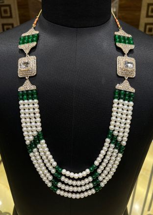 Green Groom Kantha Mala In Beads Work