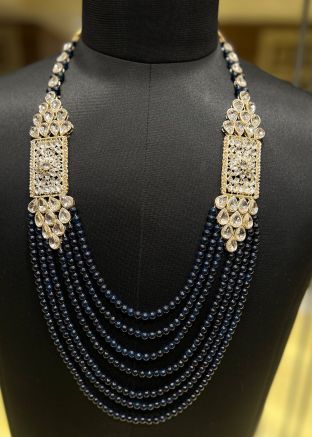 Dark Blue Groom Kantha Mala In Beads Work