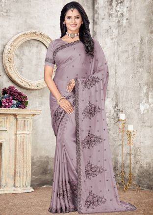 Mauve Purple Art Silk Saree In Thread Embroidery