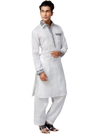 White Readymade Cotton Pathani Suit