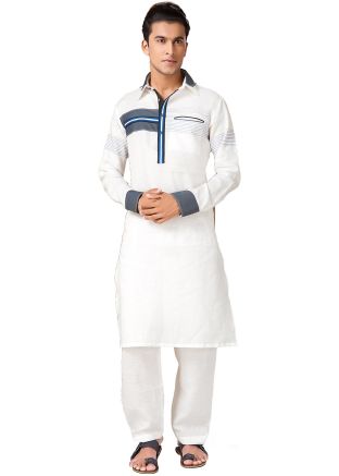 Readymade White Cotton Pathani Suit