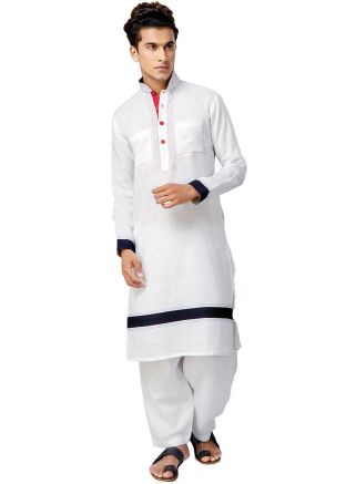 Readymade White Cotton Pathani Suit