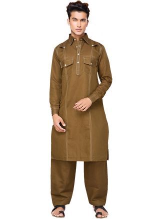 Readymade Brown Cotton Pathani Suit