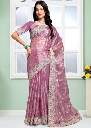 Pink Embellished Organza Saree & Blouse
