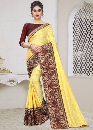 Yellow Jacquard Saree In Woven Work