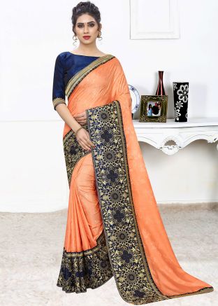 Light Orange Woven Work Saree & Blouse
