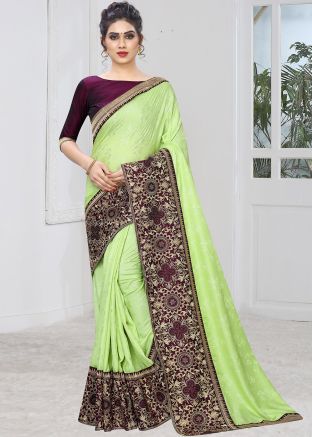 Light Green Woven Work Saree & Blouse
