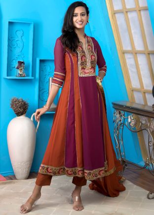 Readymade Magenta Embroideed Anarkali Suit In Georgette