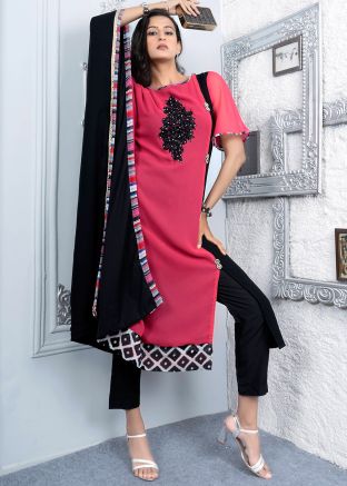 Readymade Coral Pink Embroidred Kaftan Style Pant Style