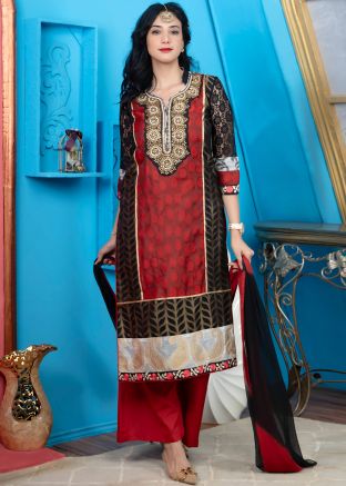 Maroon Stone Embellished Readymade Palazzo Suit