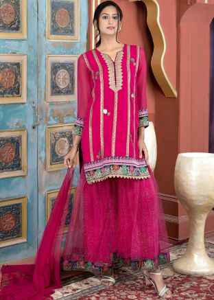 Readymade Pink Embroidered Sharara Style Suit