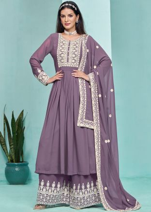 Lavender Embroidered Anarkali Suit In Georgette