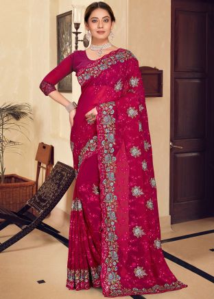 Pink Embroidered Saree In Georgette