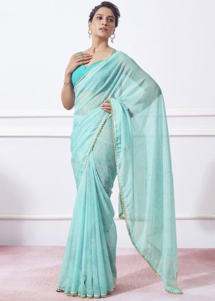 Blue Laced Organza Saree