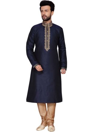 Navy Blue Readymade Embroidered Kurta Churidar Set