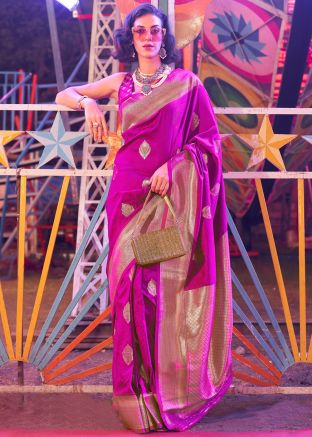 Pink Zari Woven Saree In Silk