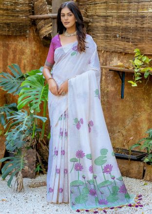 White Woven Silk Saree & Blouse