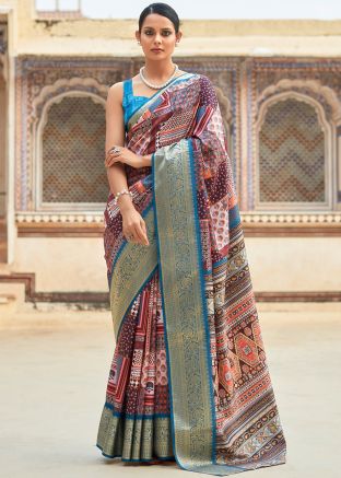 Multicolor Viscose Saree In Digital Print
