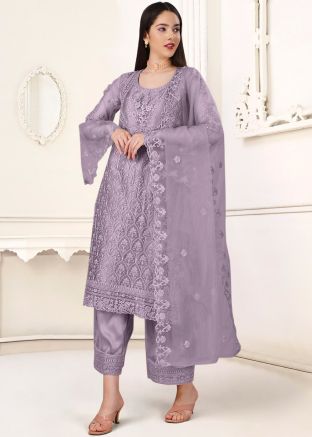 Purple Dori Embroidered Palazzo Style Suit