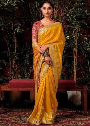 Yellow Zari Woven Art Silk Saree