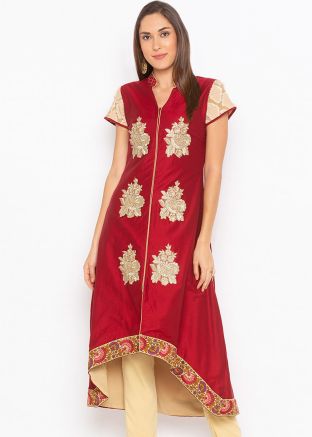 Maroon Asymmetric Embroidered Readymade Long Kurta
