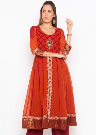 Orange and Maroon Twin Layered Front Slit Long Kurta