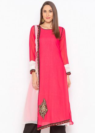 Red Asymmetric Twin Layered Readymade Long Kurta
