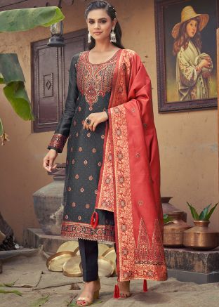 Black Zari Woven Pant Suit Set