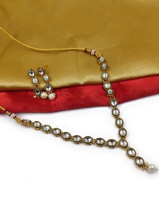 Golden Alloy Based Kundan Studded Necklace Set