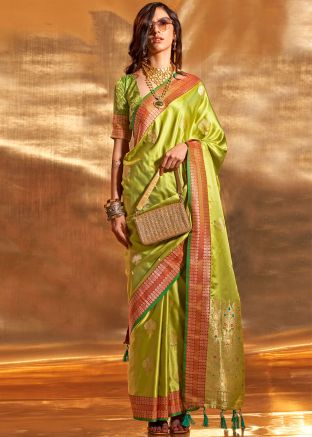 Green Silk Saree In Zari Woven Work