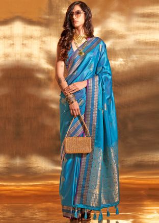 Silk Woven Work Saree In Azure Blue