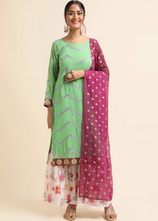 Green Embroidered Sharara Suit Set