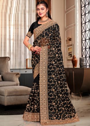 Black Embroidered Georgette Saree