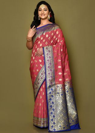 Pink Zari Woven Saree In Banarasi Silk