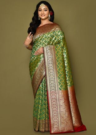 Green Zari Woven Saree In Banarasi Silk