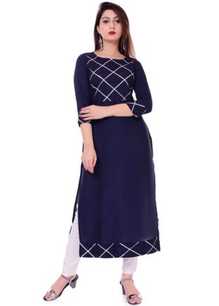Navy Blue Rayon Gota Patti Embellished Long Kurta