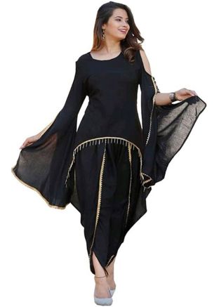 Black Asymmetric Flared Sleeved Cold Shoulder Kurti