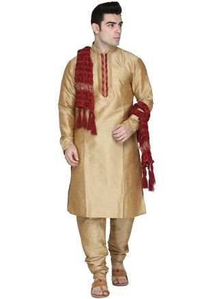 Golden Readymade Dupion Silk Kurta Churidar Set