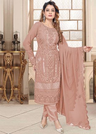 Brown Resham Embroidered Georgette Pant