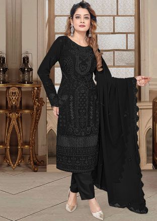 Black Georgette Resham Embroidery Pant Suit