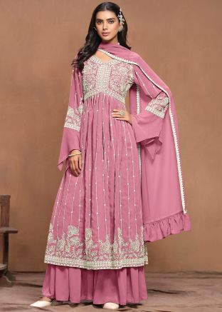 Pink Embroidered Salwar Suit Set In Georgette