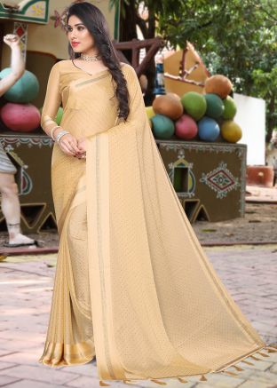 Beige Chiffon Saree In Stone Embellishment