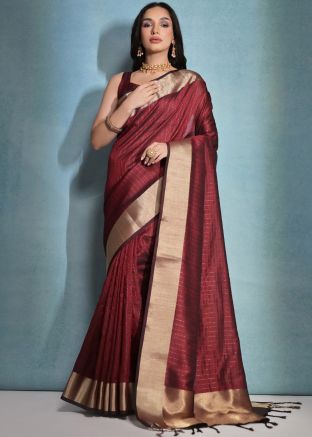 Maroon Zari Woven Saree In Art Silk