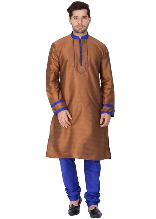 Brown Dupion Silk Readymade Kurta Churidar Set