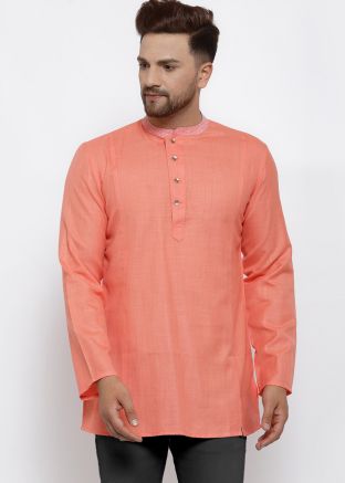 Peach Readymade Cotton Silk Short Kurta