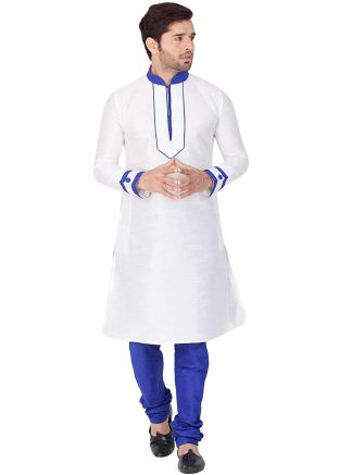 White Dupion Silk Readymade Kurta With Churidar