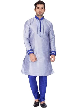 Grey Readymade Dupion Silk Kurta With Churidar