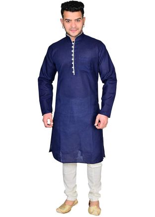 Blue Readymade Dupion Silk Kurta With Churidar
