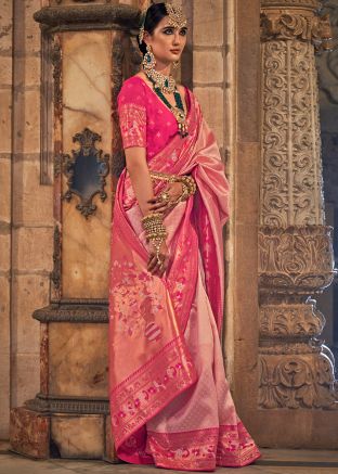 Pink Zari Woven Saree In Silk